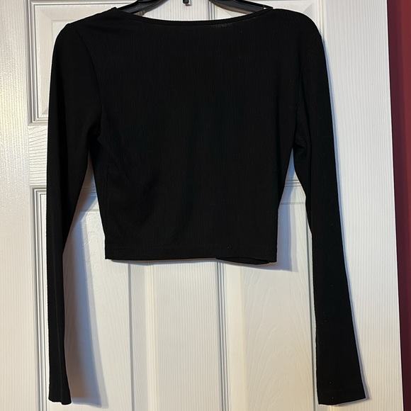 Blush mark black zip up long sleeve top size small ribbed material - Picture 2 of 5